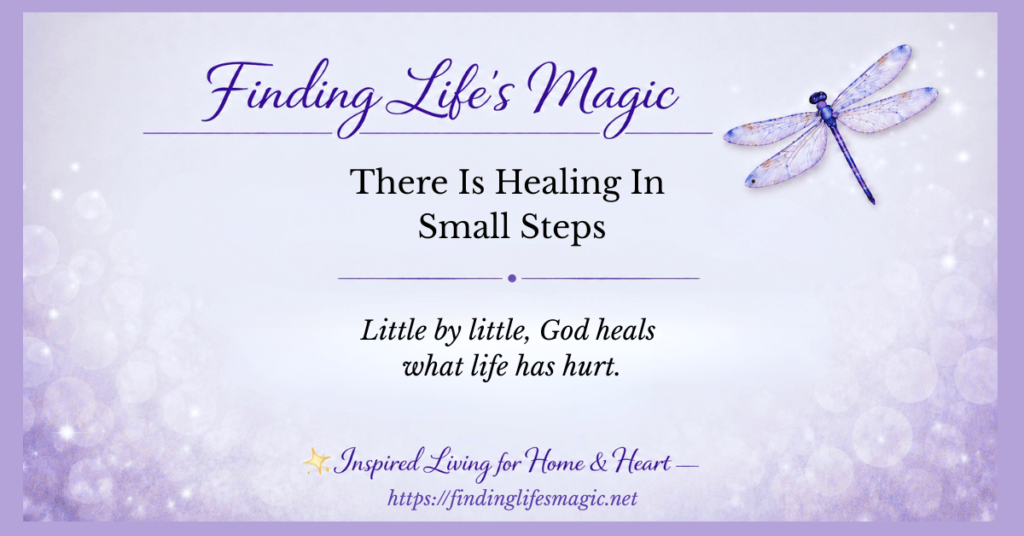 Finding Life's Magic blog — There Is Healing In Small Steps faith encouragement post with dragonfly