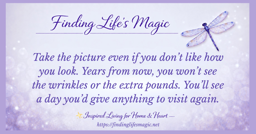 Take the picture inspirational quote with purple dragonfly, Finding Life's Magic