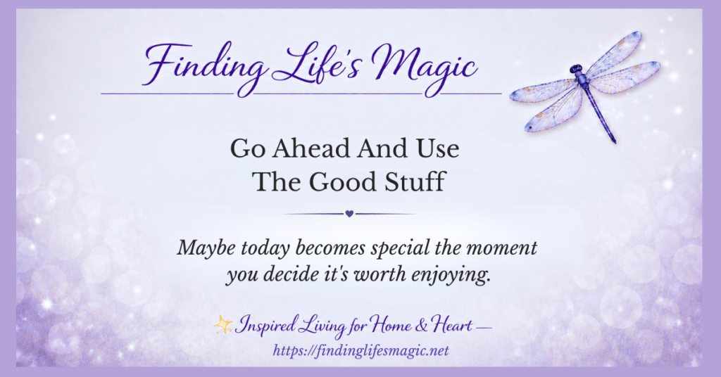 Use the good stuff today — inspirational blog post by Finding Life's Magic with faith quote and dragonfly