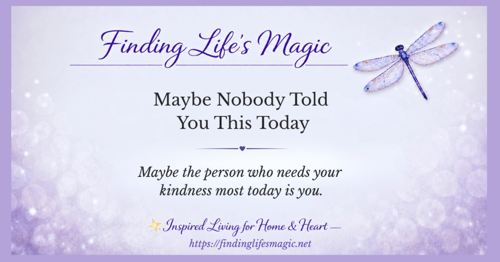 Give yourself grace today — Finding Life's Magic devotional quote graphic with dragonfly