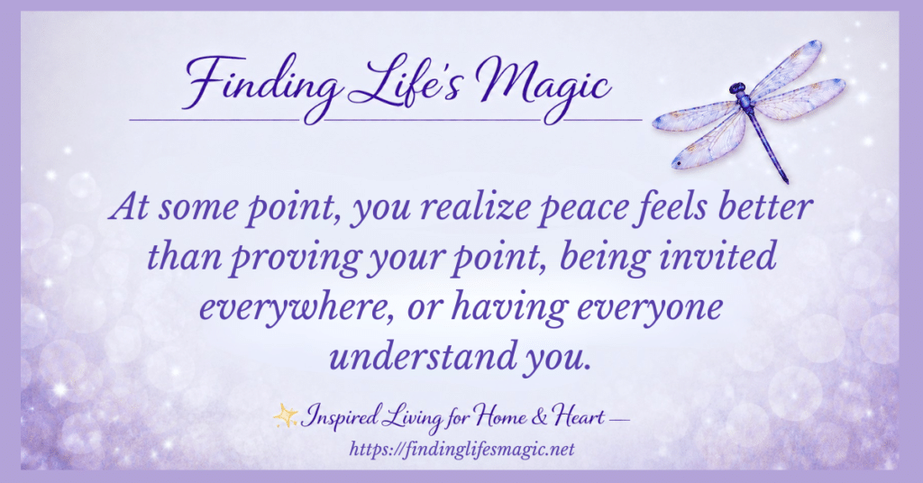 Choose peace quote graphic with a purple dragonfly and sparkling lavender background from Finding Life's Magic