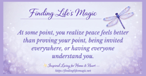 Choose peace quote graphic with a purple dragonfly and sparkling lavender background from Finding Life's Magic