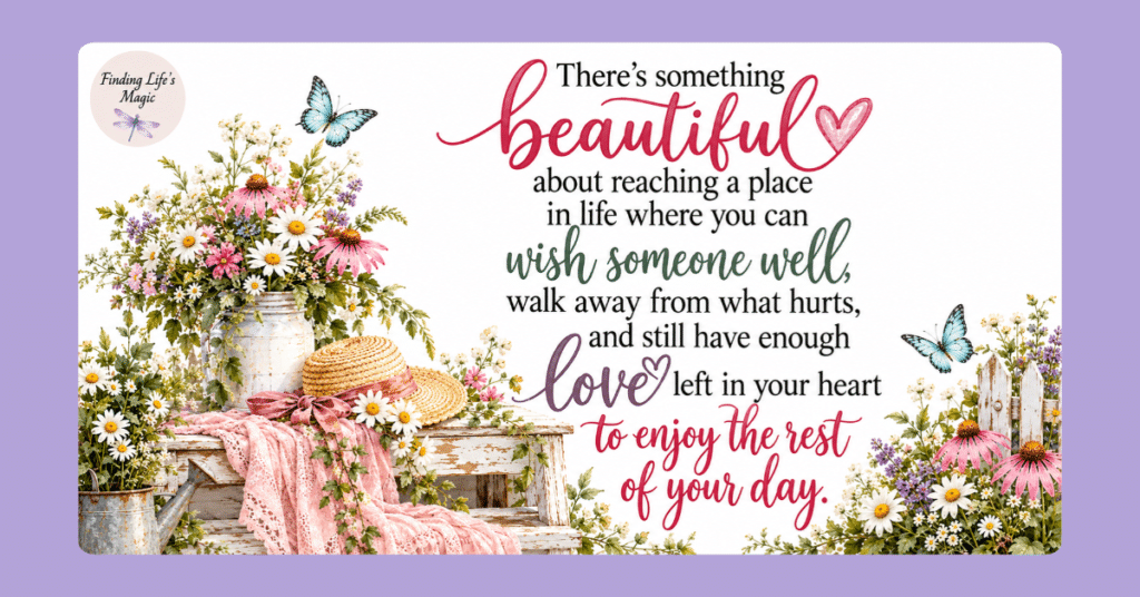 Wish someone well quote with wildflowers, straw hat and butterflies on a farmhouse bench