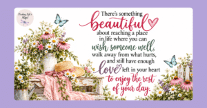 Wish someone well quote with wildflowers, straw hat and butterflies on a farmhouse bench
